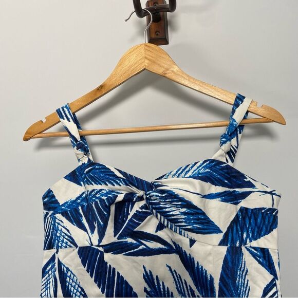 Jones New York Signature Aegean Dress Blue & White Leaf Print Coastal Cottage 8 - Picture 2 of 9